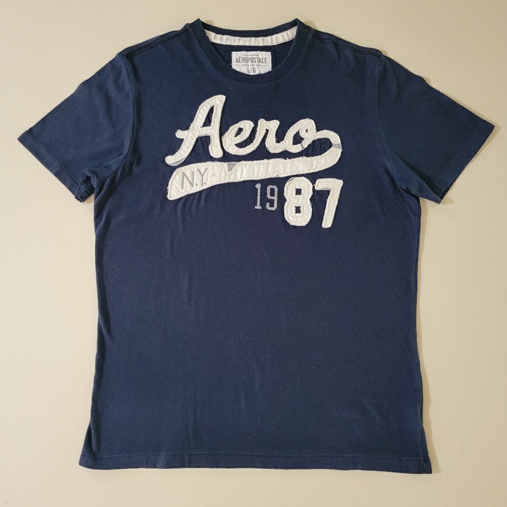 Aeropostle Men's Navy Crewneck Appliqued Front Short Sleeve Tee